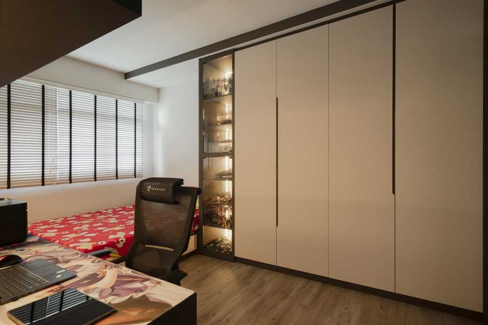 Contemporary Bedroom with Vinyl Flooring and Wardrobe