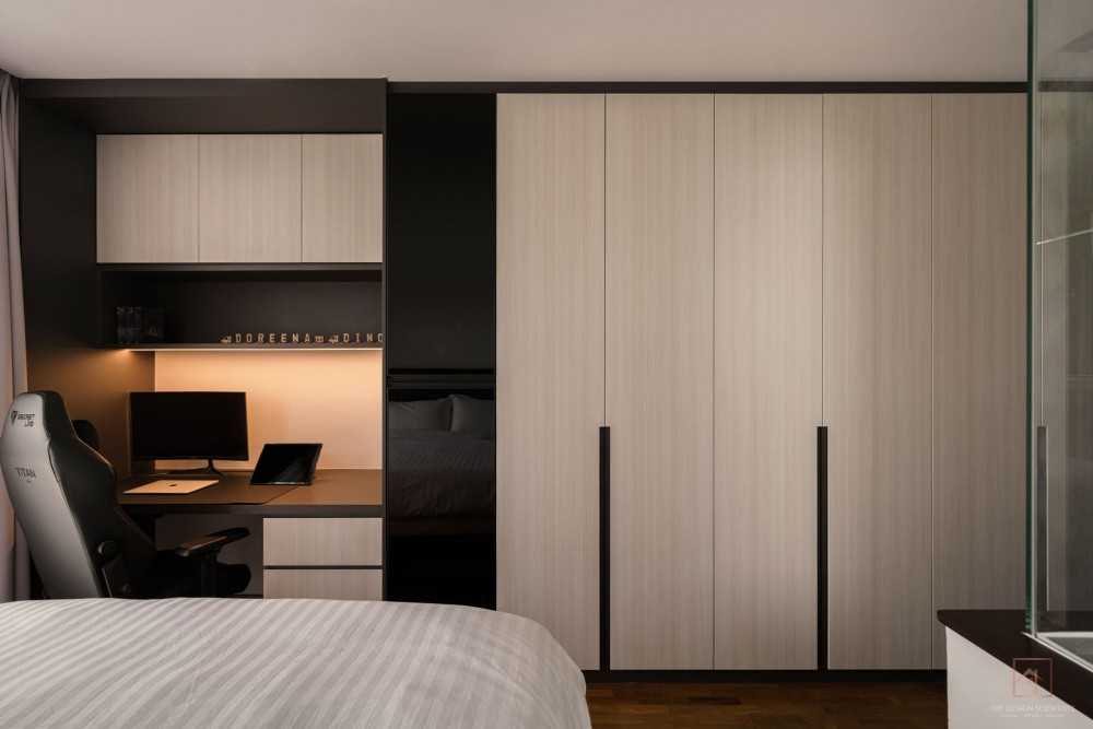 Contemporary Bedroom with Parquet Floor and Wood Flooring