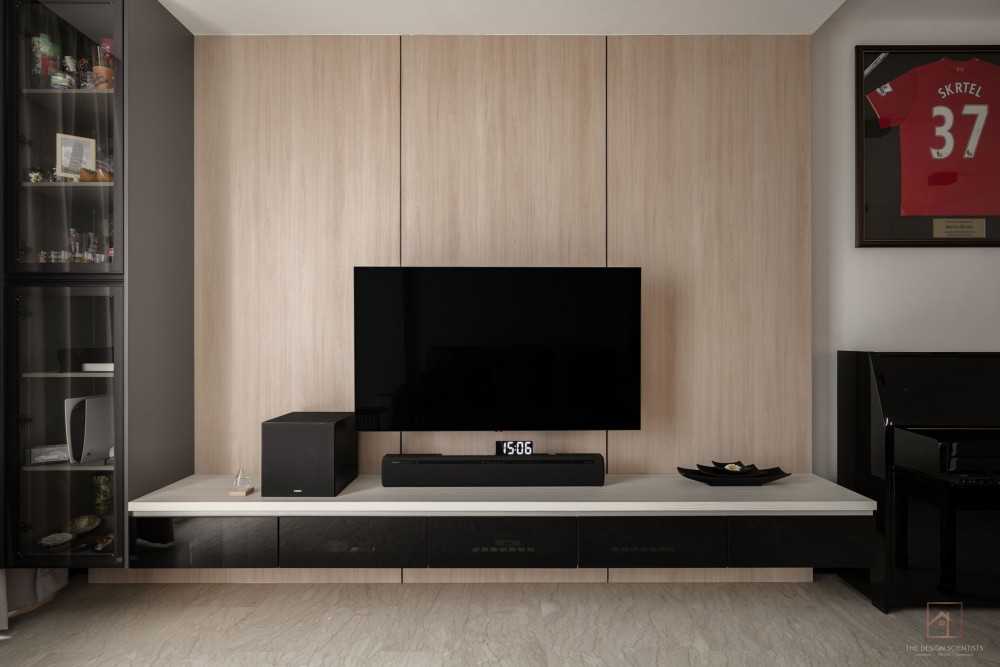 Contemporary Living Room with Bookshelf and TV Console