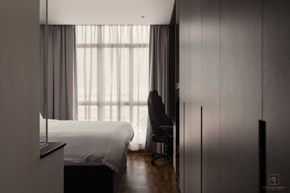 Contemporary Bedroom with Parquet Floor and Drop Ceiling