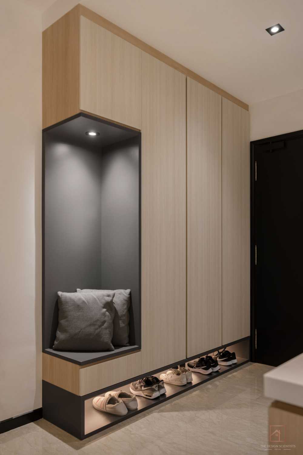 Contemporary Entryway with Seating Bench and Shoe Rack