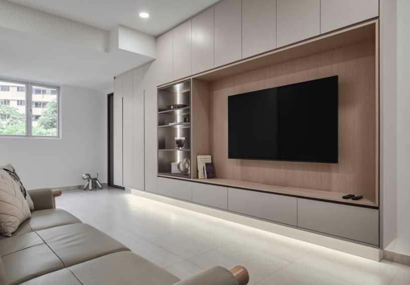 Scandinavian Living Room with Homogeneous Tiles and Sofa