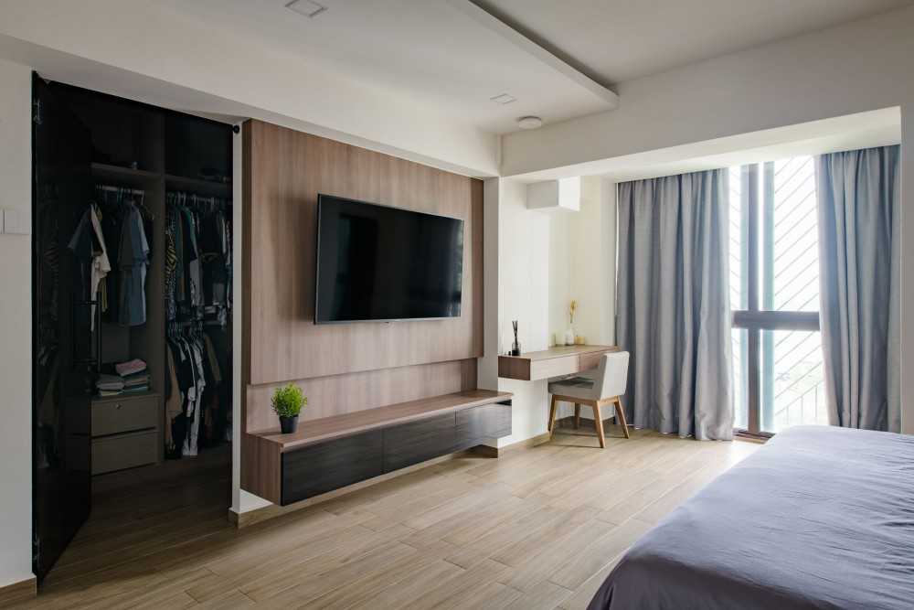 Minimalist Bedroom with TV Console and Wardrobe