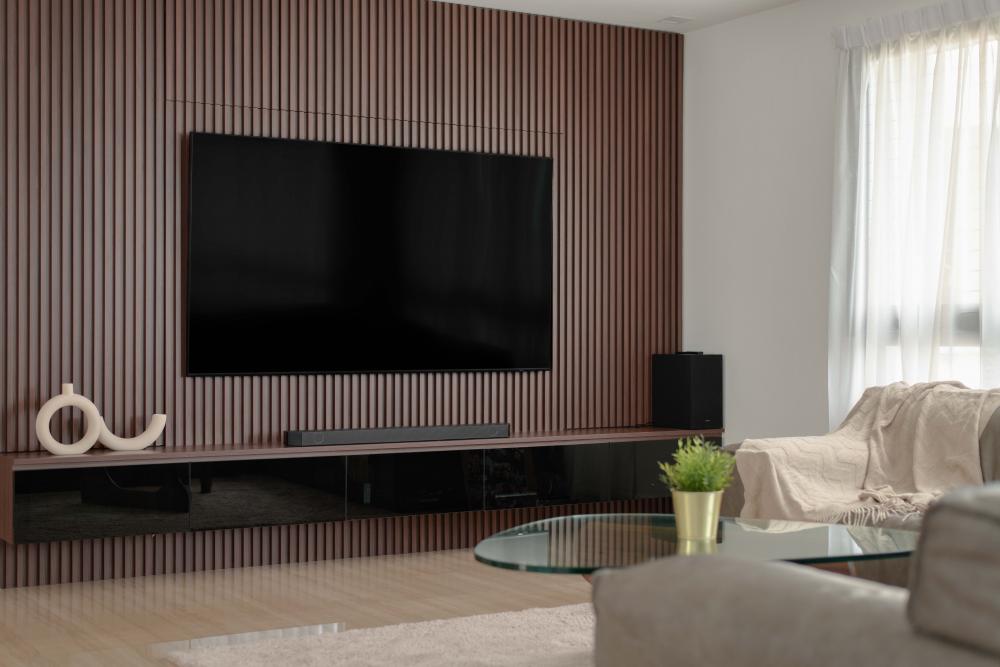 Minimalist Living Room with TV Console and Feature Wall