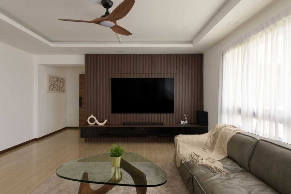 Minimalist Living Room with TV Console and Feature Wall