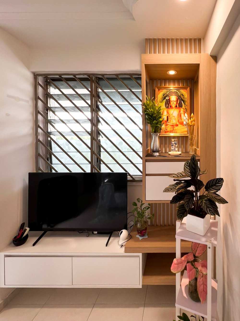 Scandinavian Living Room with TV Console and Paintings