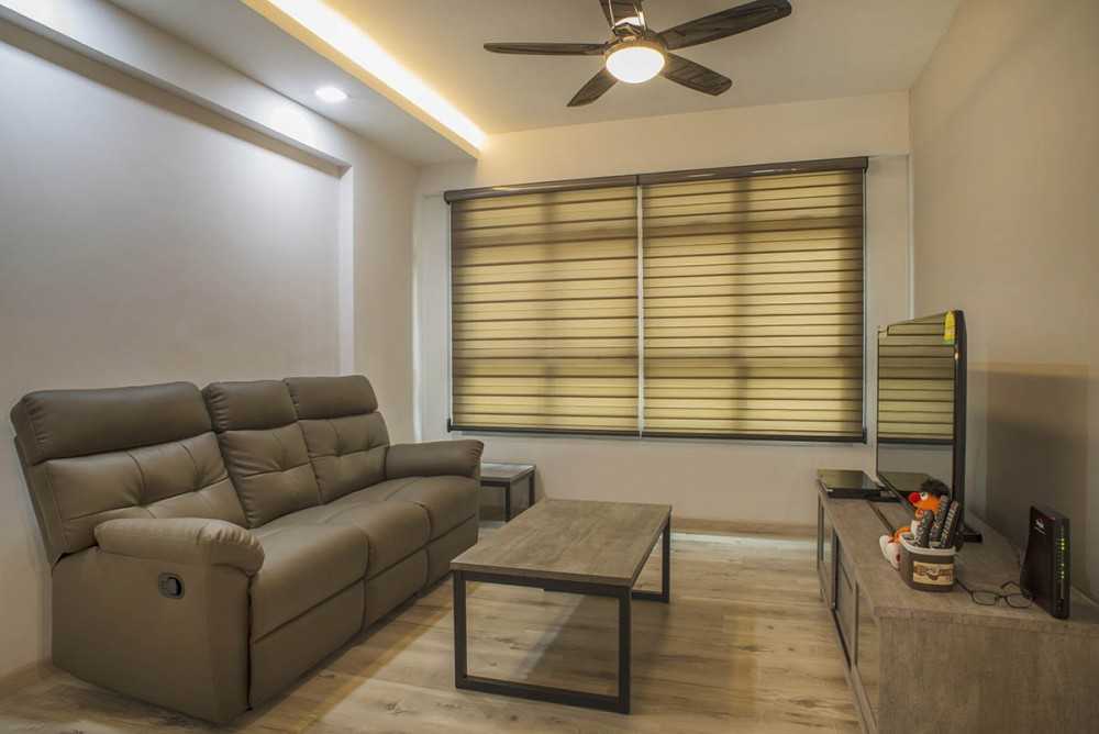 Contemporary Living Room with Vinyl Flooring and Downlights