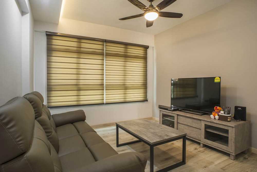 Contemporary Living Room with Vinyl Flooring and Cove Lighting