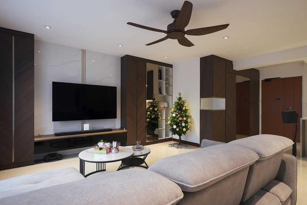 Contemporary Living Room with TV Console and Feature Wall