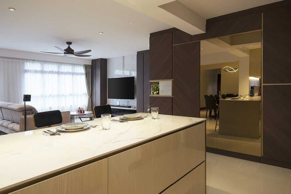 Contemporary Living Room with TV Console and Feature Wall