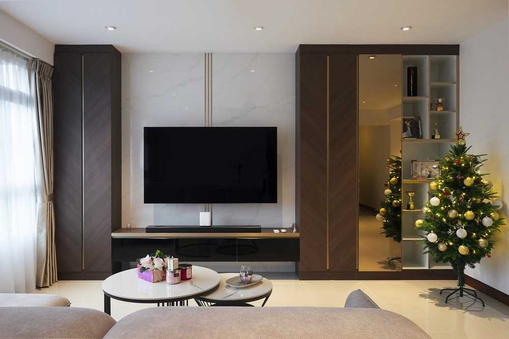 Contemporary Living Room with TV Console and Feature Wall