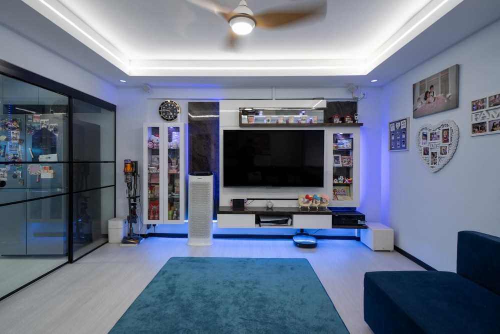 Contemporary Living Room with TV Console and Sofa