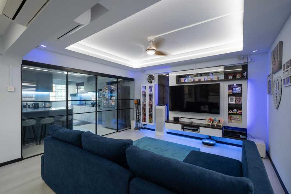Contemporary Living Room with Vinyl Flooring and TV Console