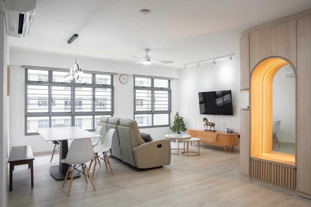 Scandinavian Living Room with Feature Wall and Sofa