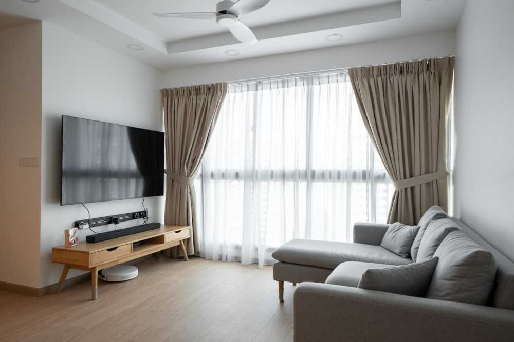 Minimalist Living Room with TV Console and Feature Wall