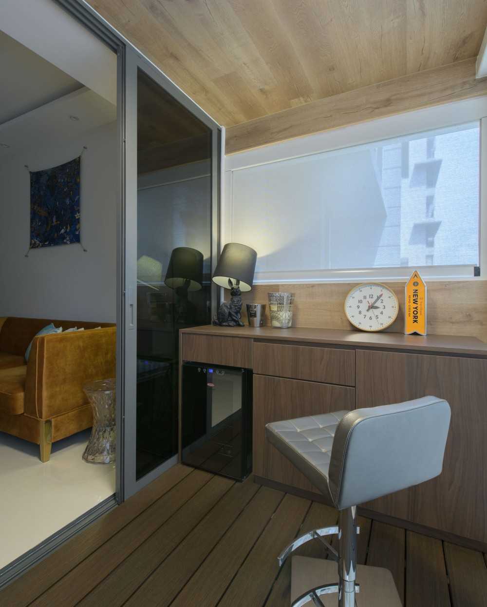 Modern Balcony with Window Seat and Curtain