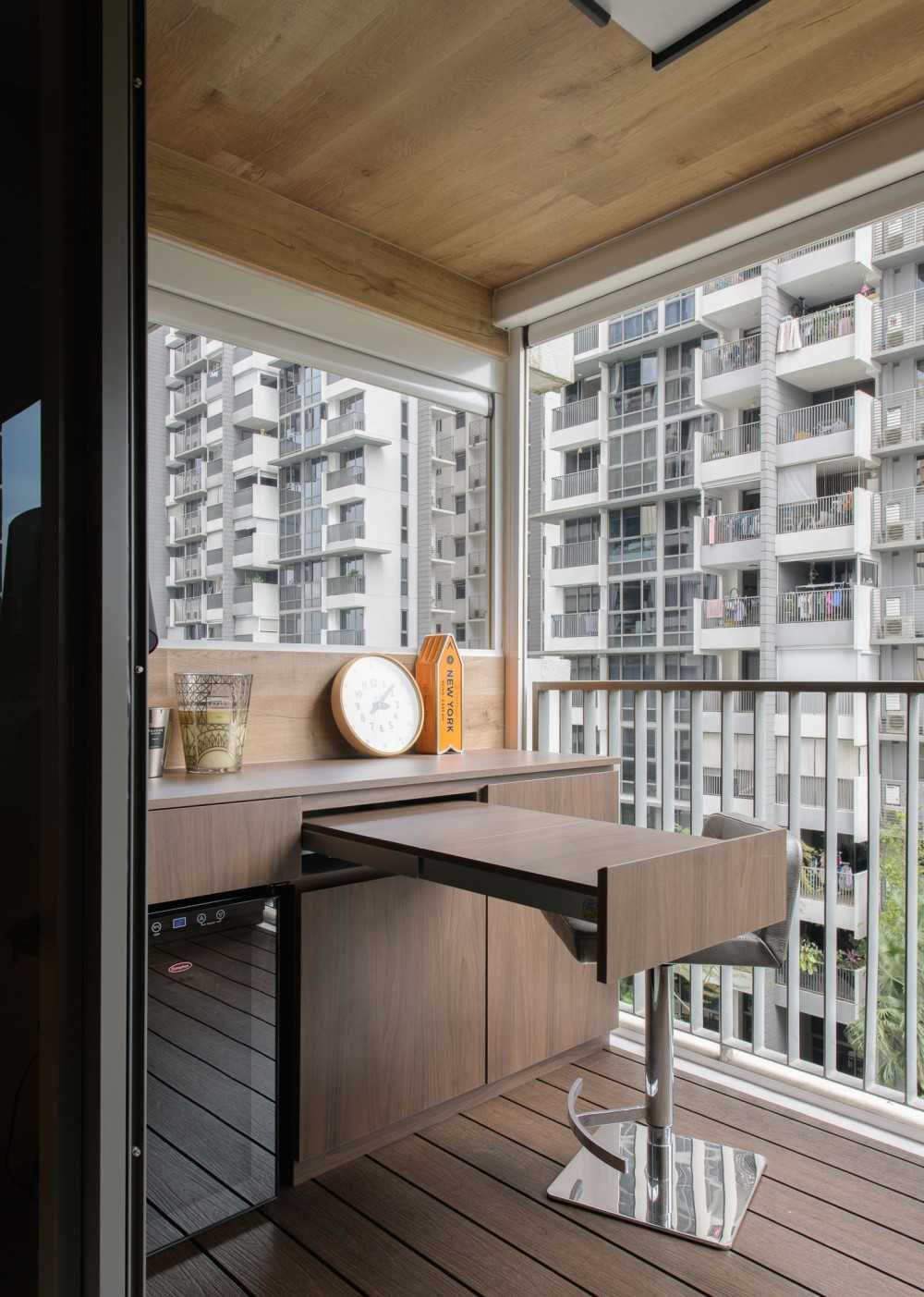 Modern Balcony with Curtain and Outdoor Table