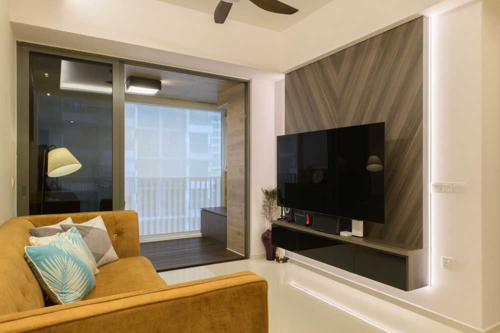 Modern Living Room with TV Console and Feature Wall