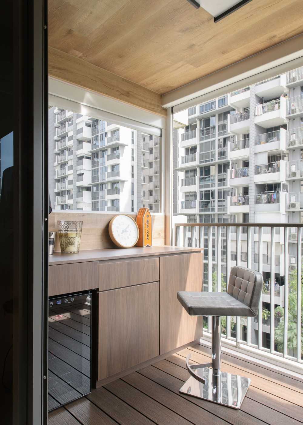 Modern Balcony with Curtain and Outdoor Table