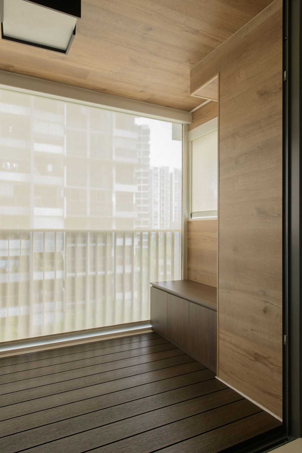 Modern Balcony with Ceiling Light and Curtain