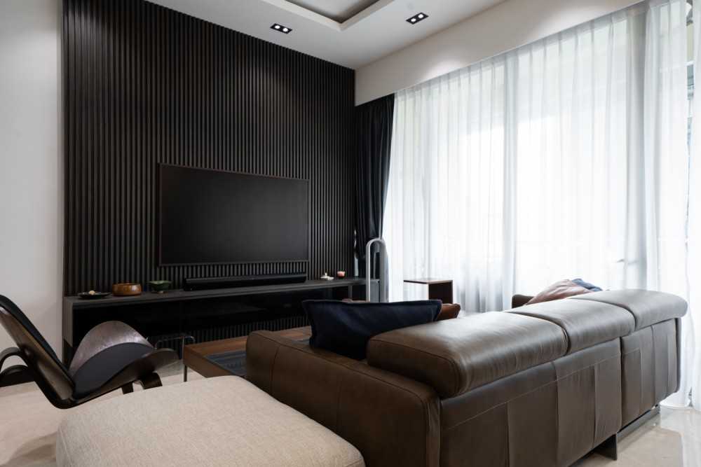 Contemporary Living Room with TV Console and Feature Wall