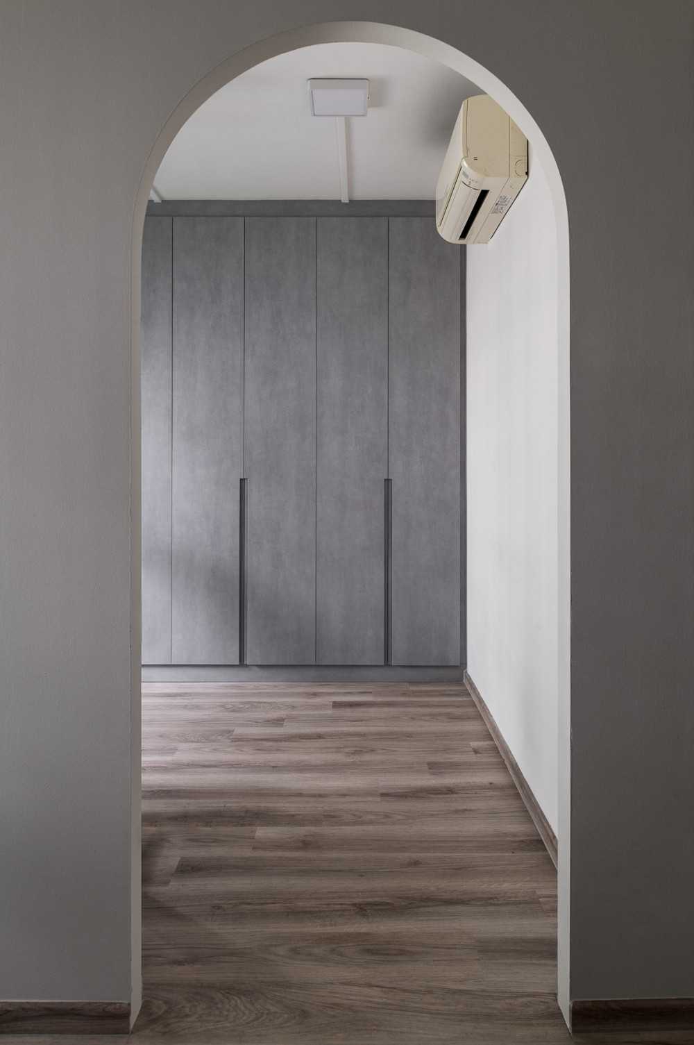 Contemporary Bedroom with Bookshelf and Vinyl Flooring