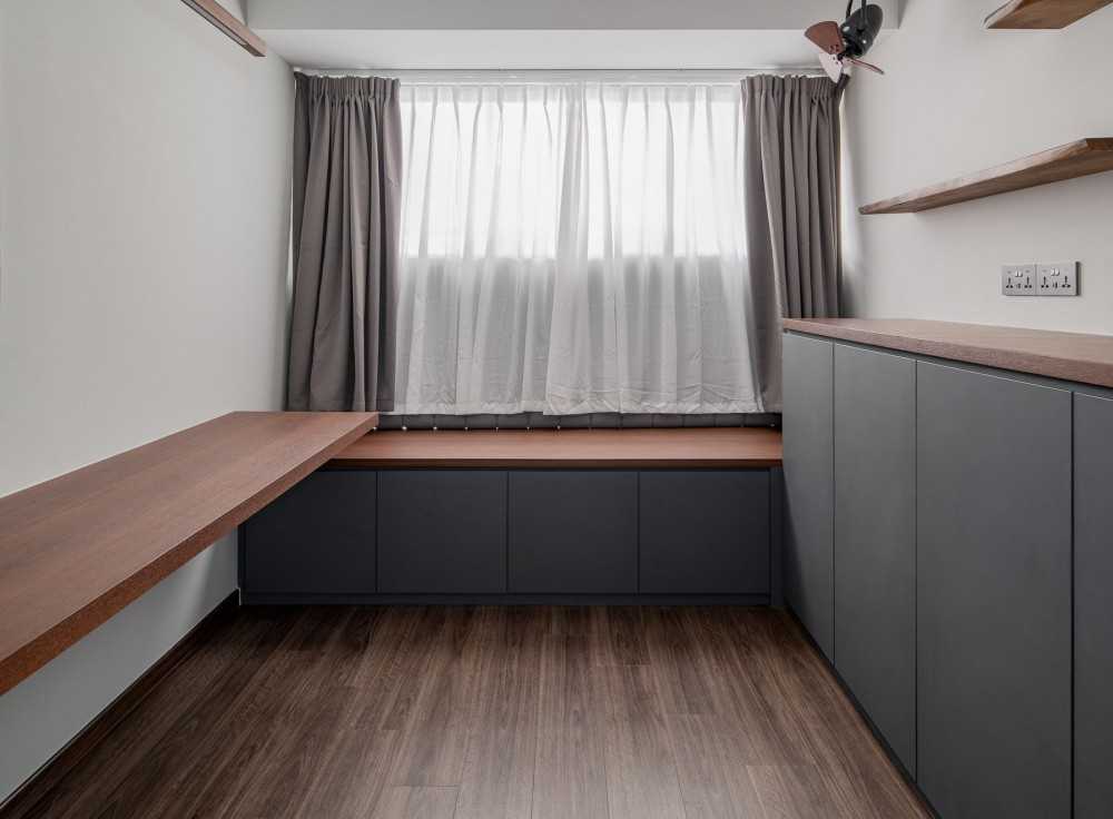 Contemporary Bedroom with Bookshelf and Vinyl Flooring