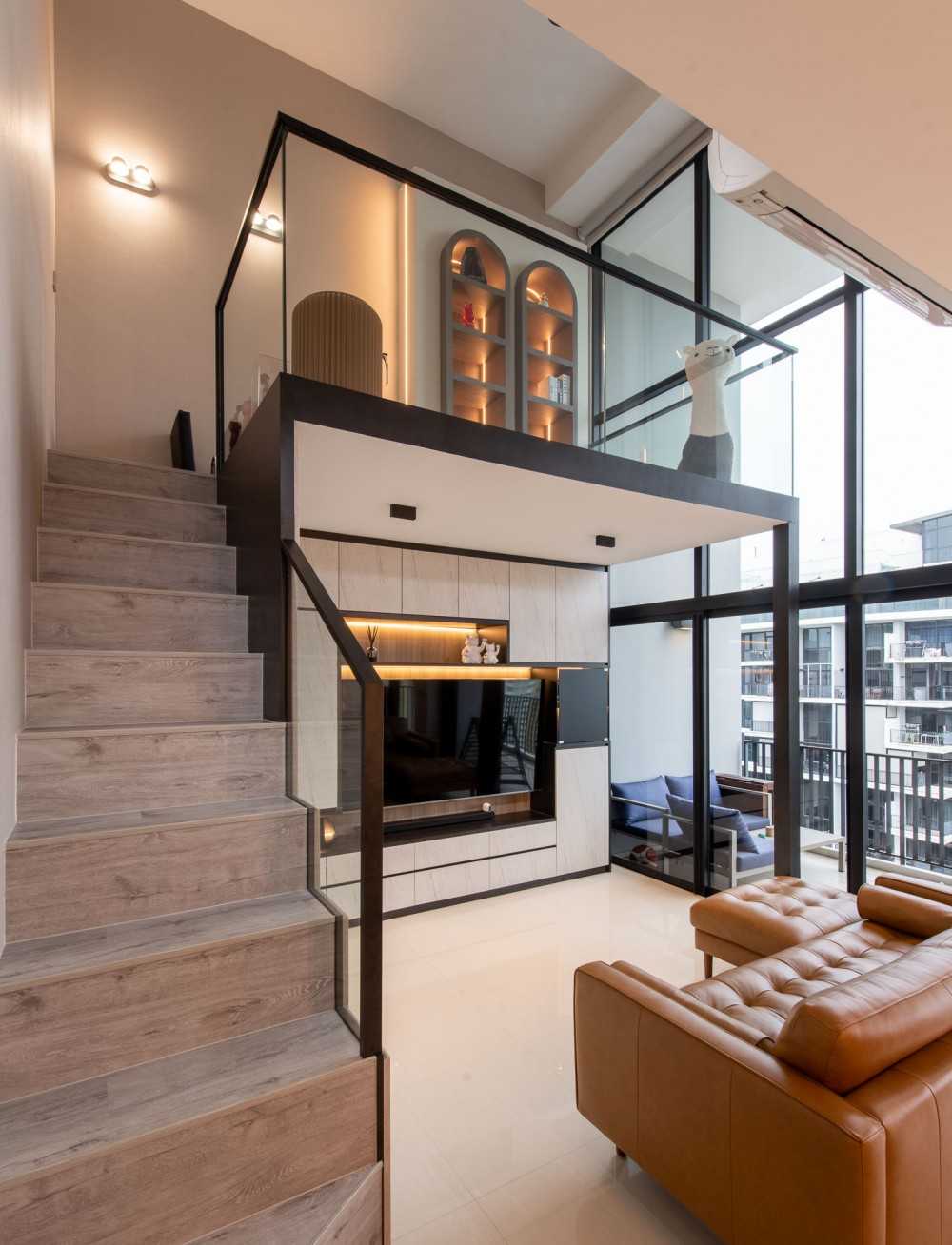 Modern Living Room with Bookshelf and TV Console