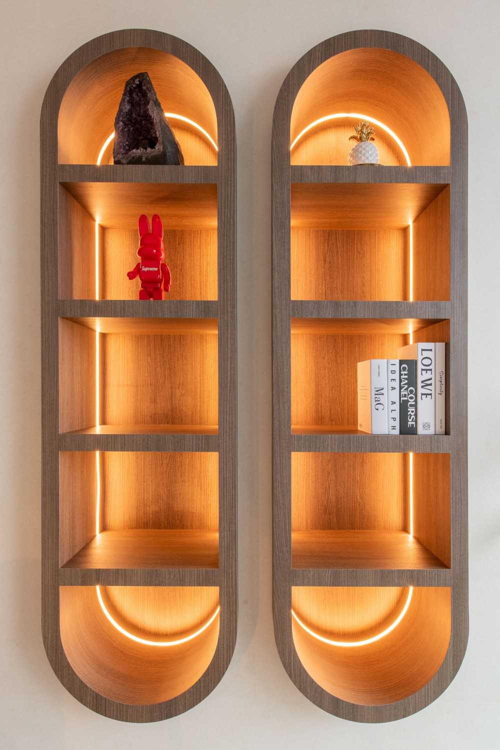 Modern Living Room with Bookshelf and Wall Shelves