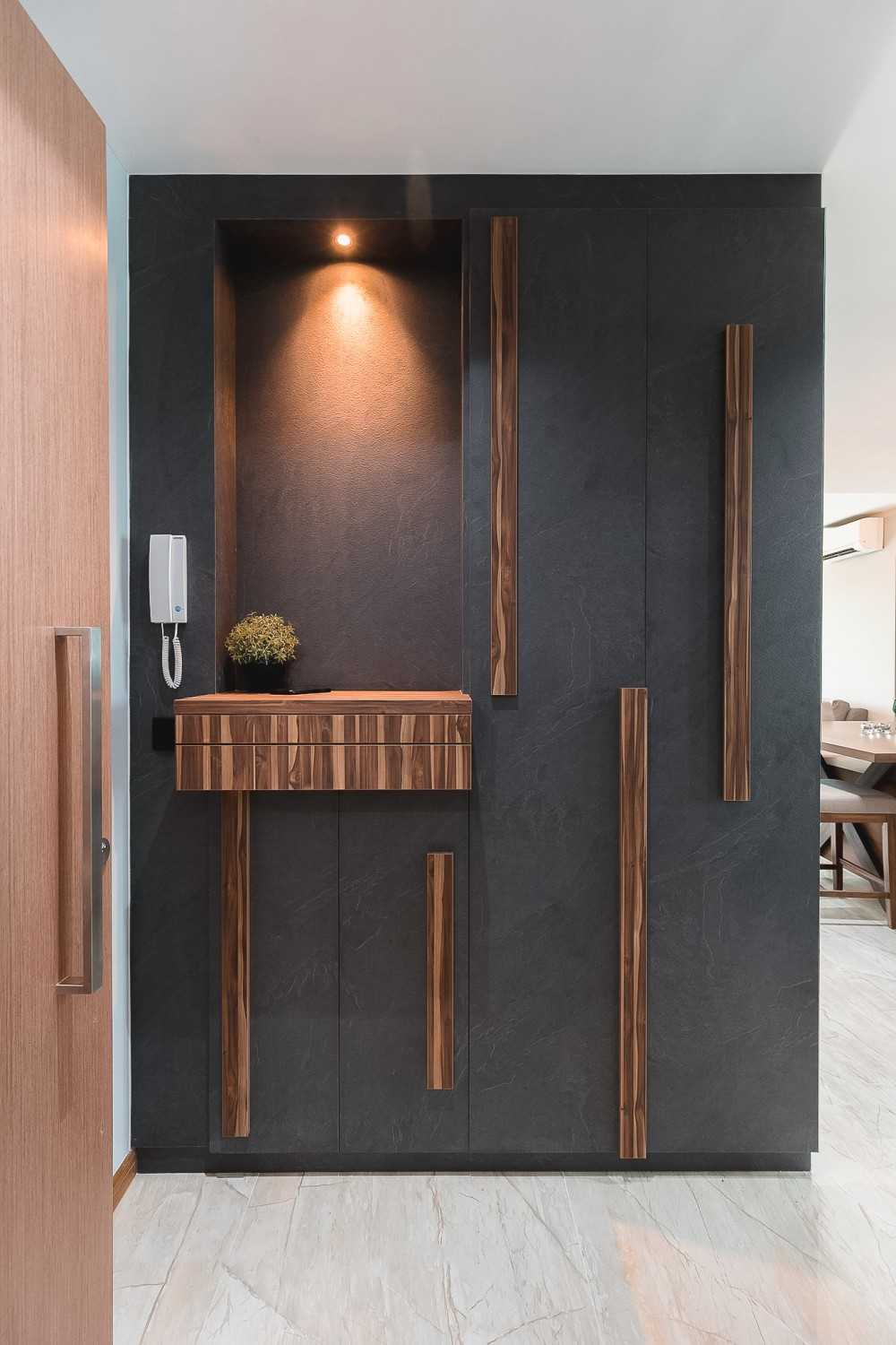Contemporary Entryway with Lighting and Doors