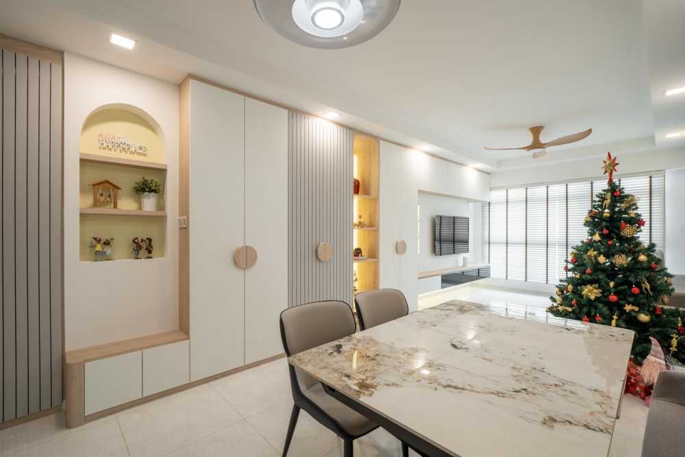 Modern Living Room with Homogeneous Tiles and TV Console