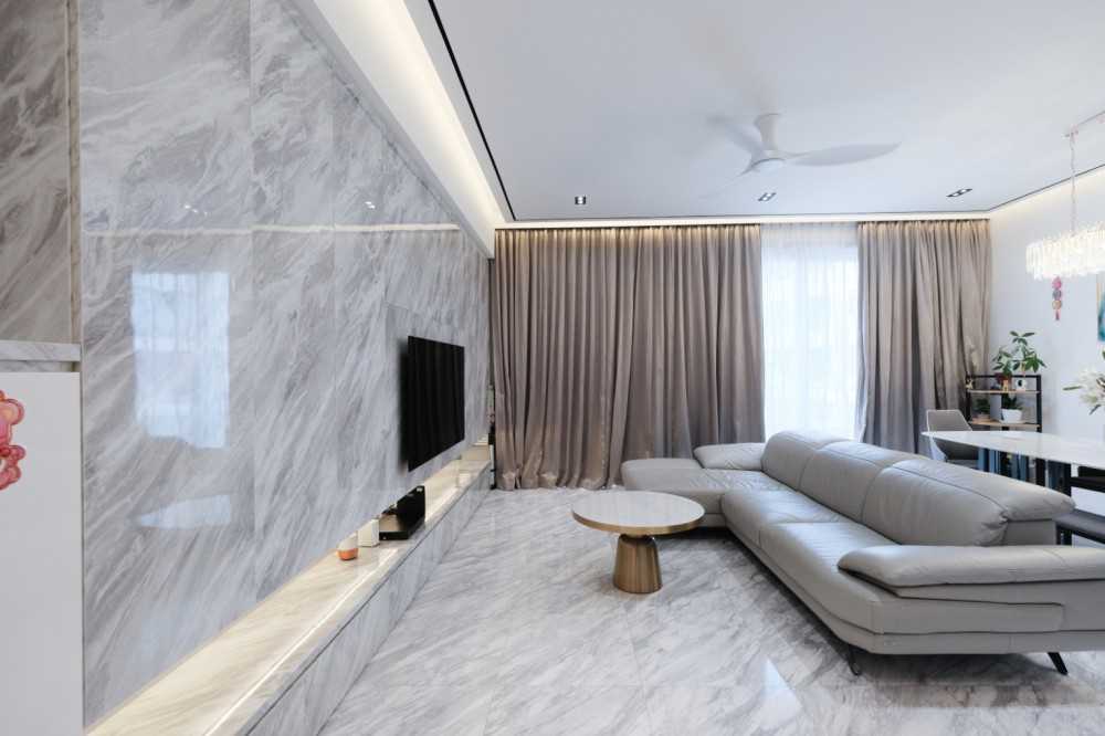 Modern Living Room with Marble Floor and Feature Wall