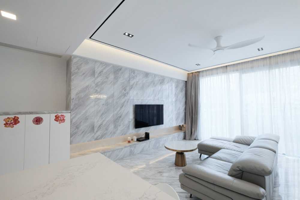 Modern Living Room with Marble Floor and Feature Wall
