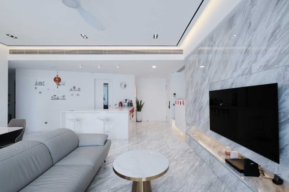 Modern Living Room with Marble Floor and Feature Wall