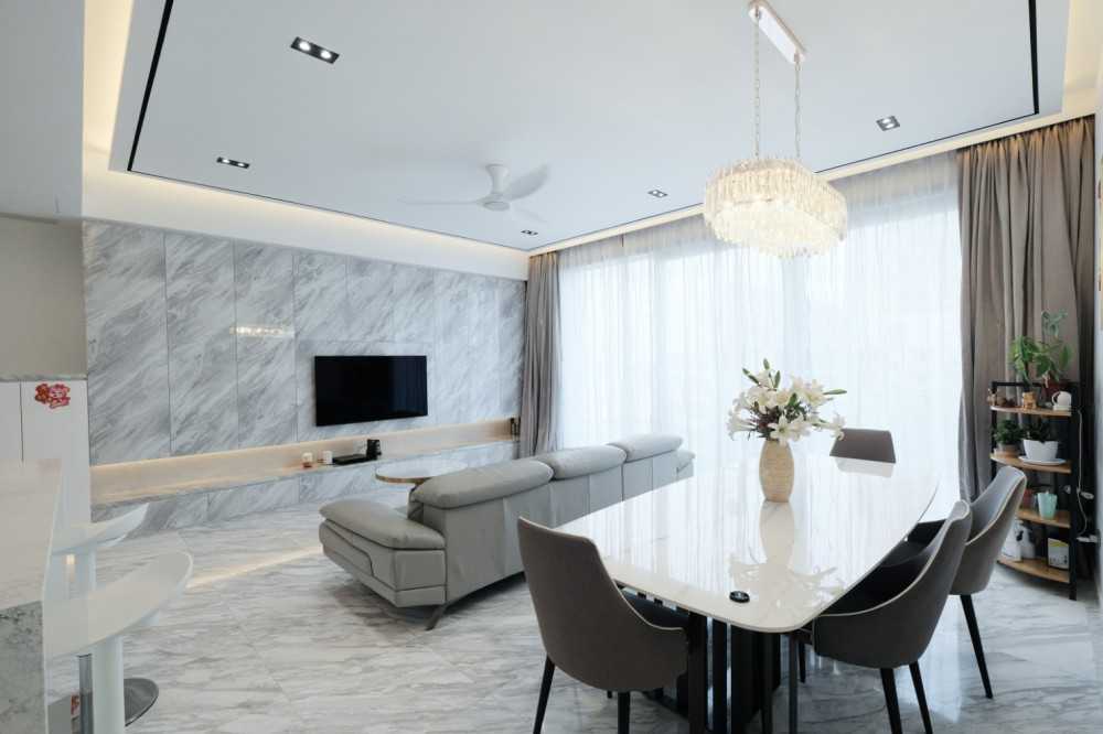 Modern Dining Room with Chandelier and Dining Table