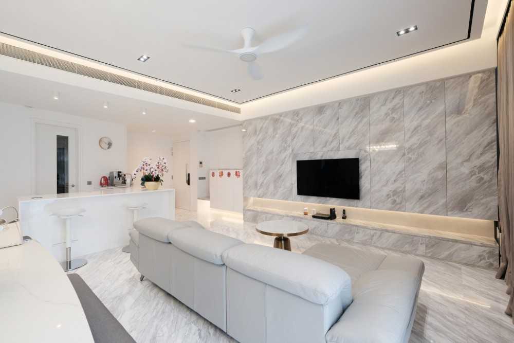 Modern Living Room with Marble Floor and Feature Wall