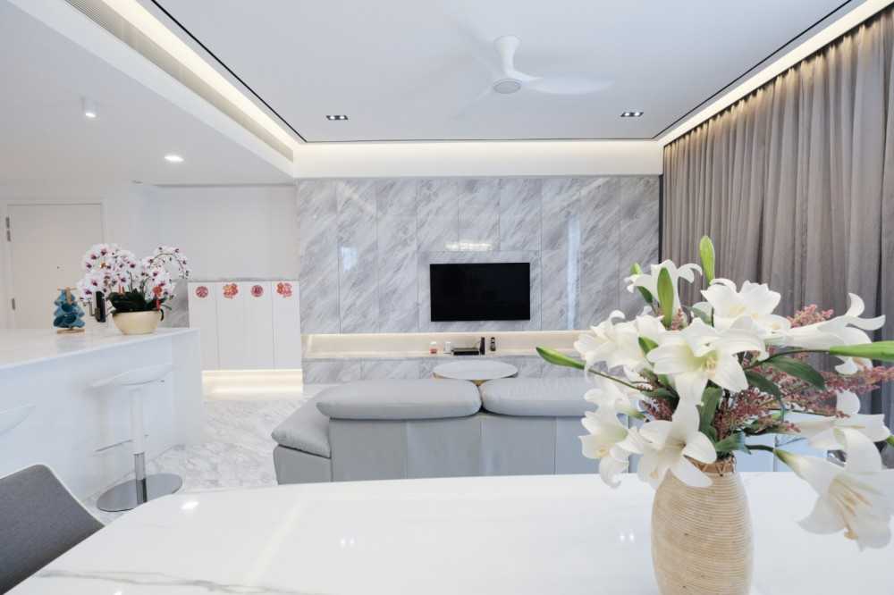 Modern Living Room with Marble Floor and Feature Wall