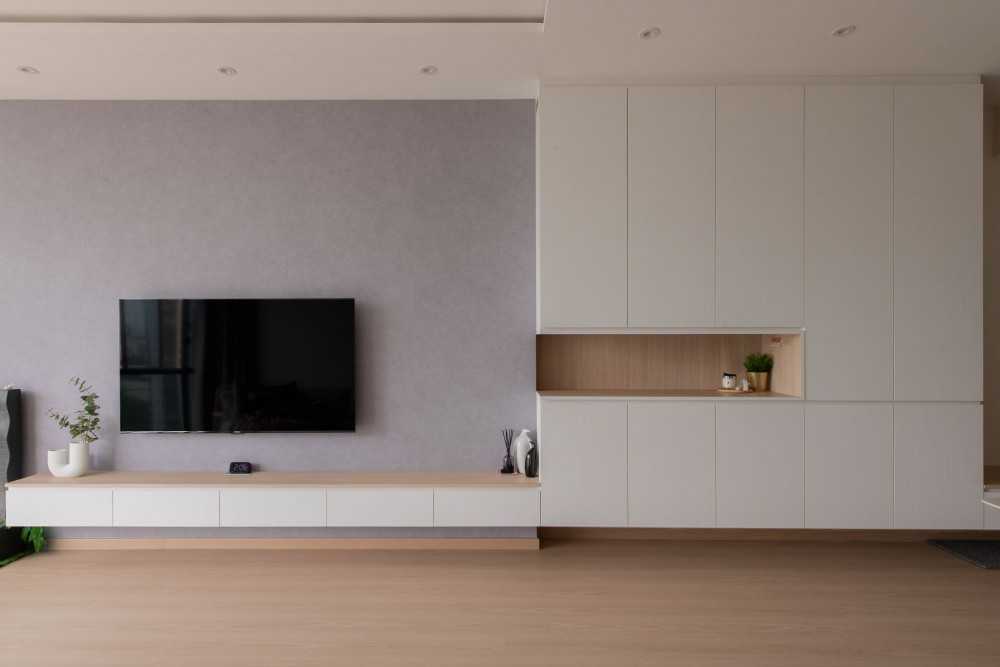 Scandinavian Living Room with TV Console and Downlights