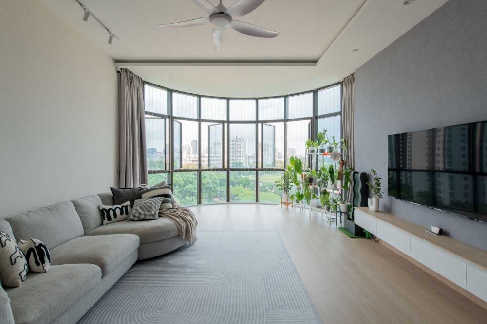 Scandinavian Living Room with TV Console and Cove Lighting