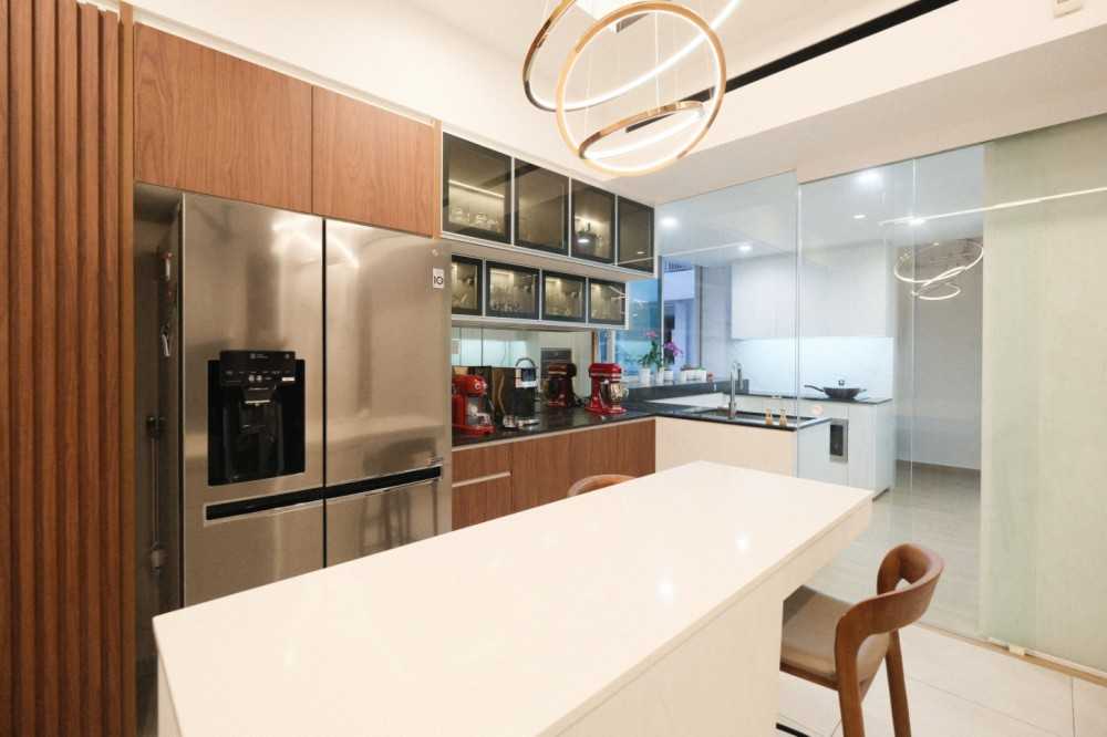 Modern Pantry with Kitchen Island and Ceiling Light