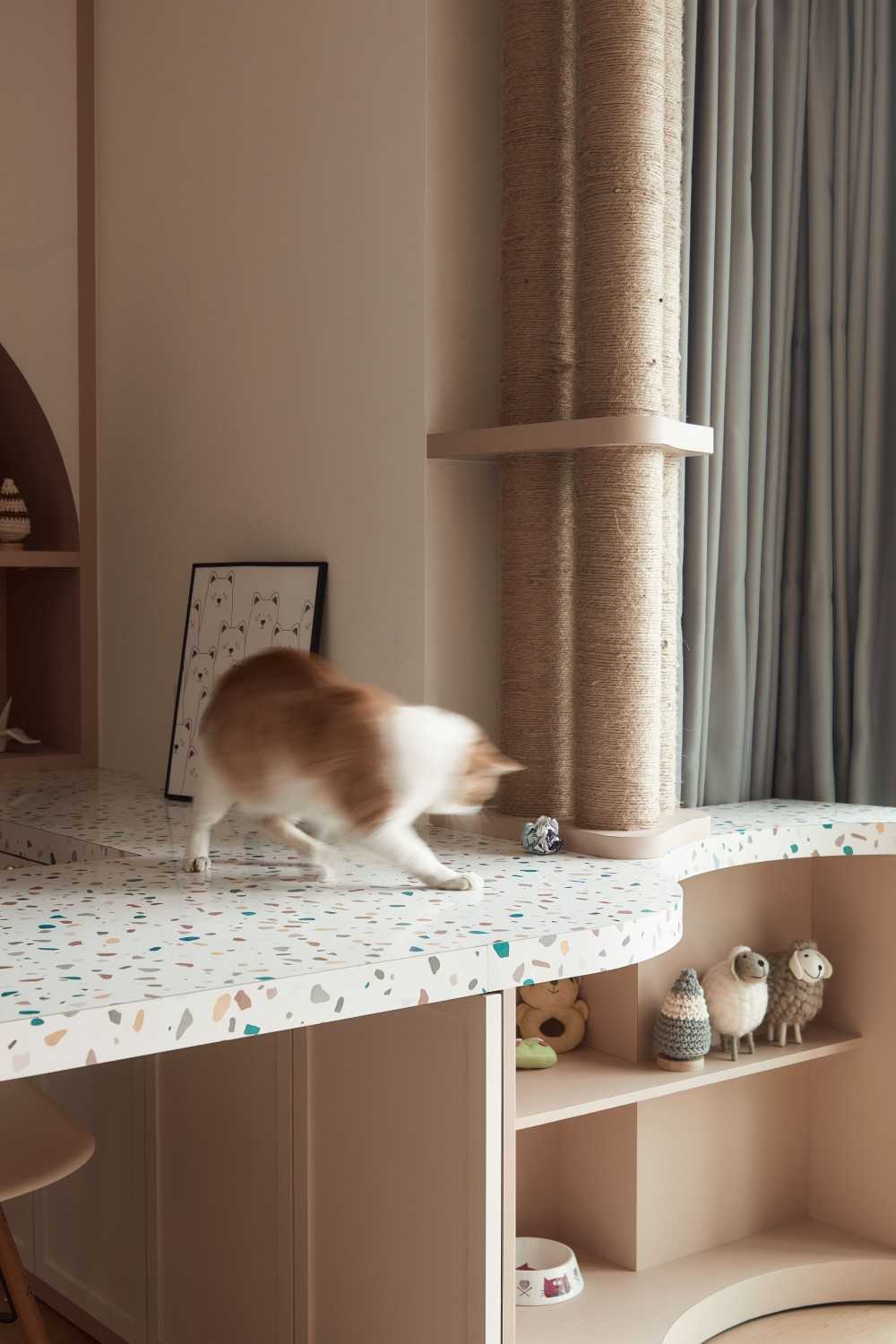 Scandinavian Workstation with Computer Table and Pets