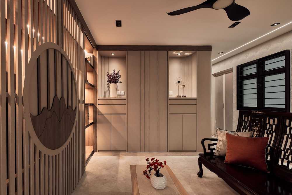 Transitional Living Room with Storage Cabinets and Display Cabinets