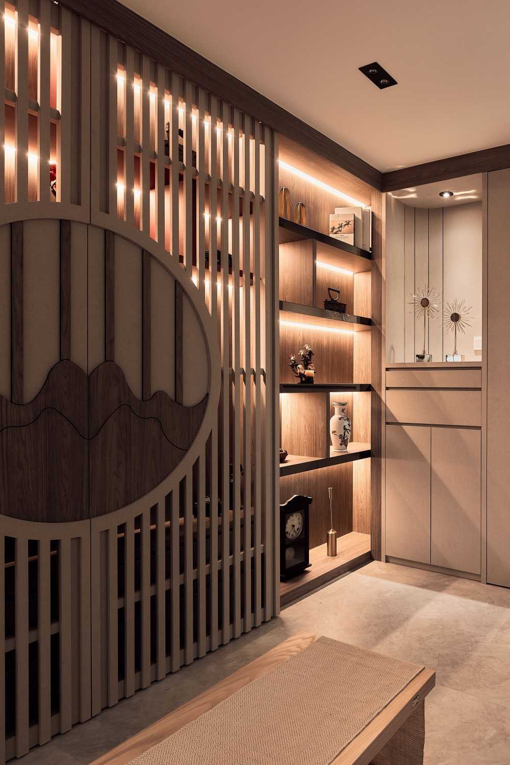 Transitional Living Room with Storage Cabinets and Display Cabinets