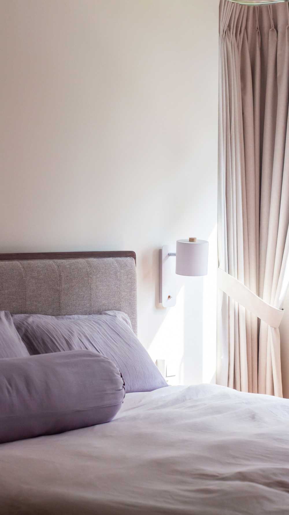 Scandinavian Bedroom with Curtain and Queen Bed