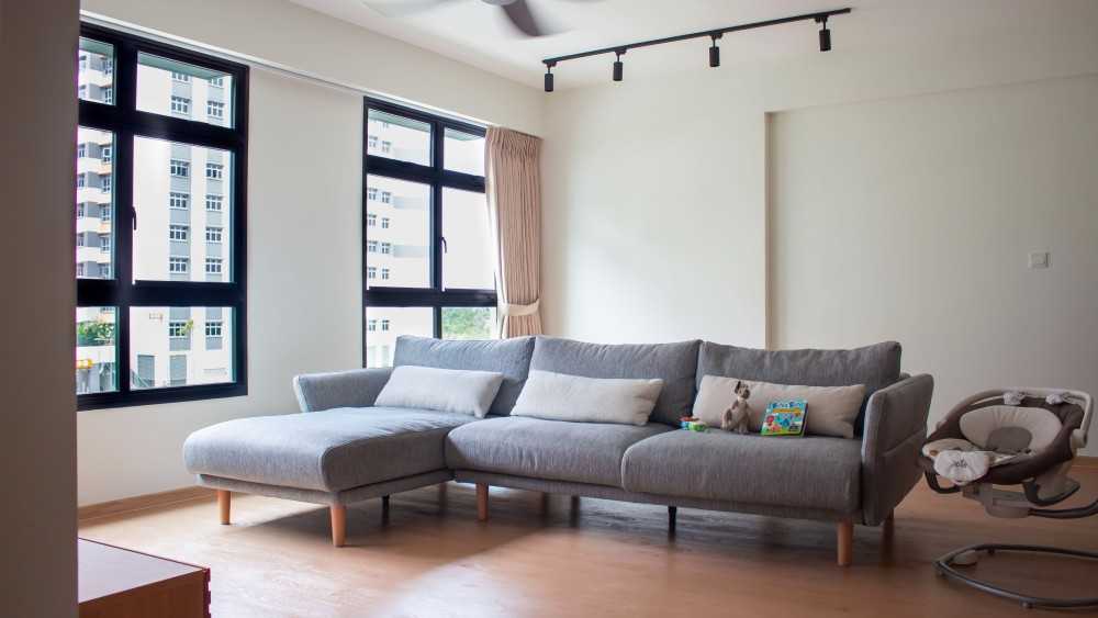 Scandinavian Living Room with Vinyl Flooring and TV Console