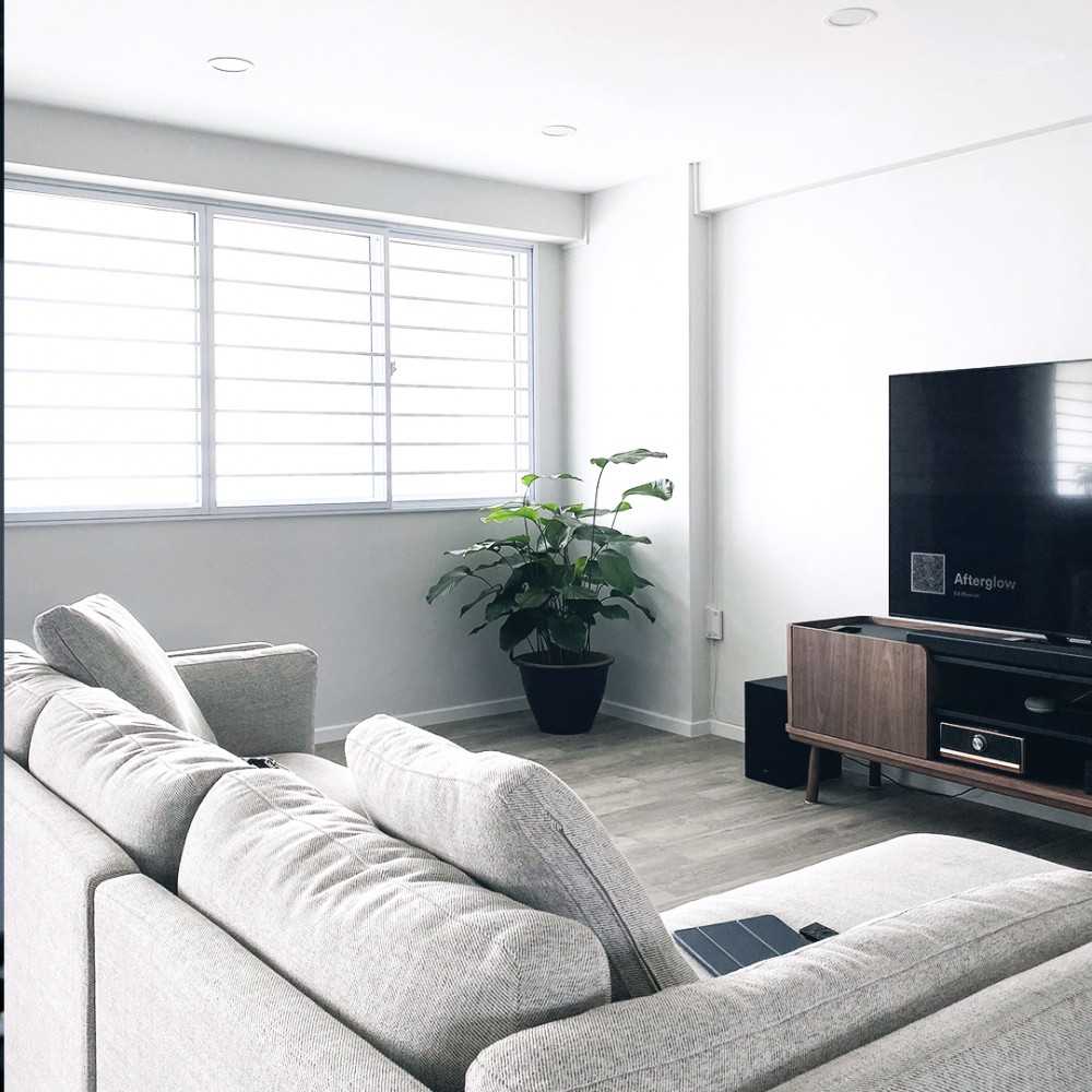 Minimalist Living Room with Vinyl Flooring and TV Console