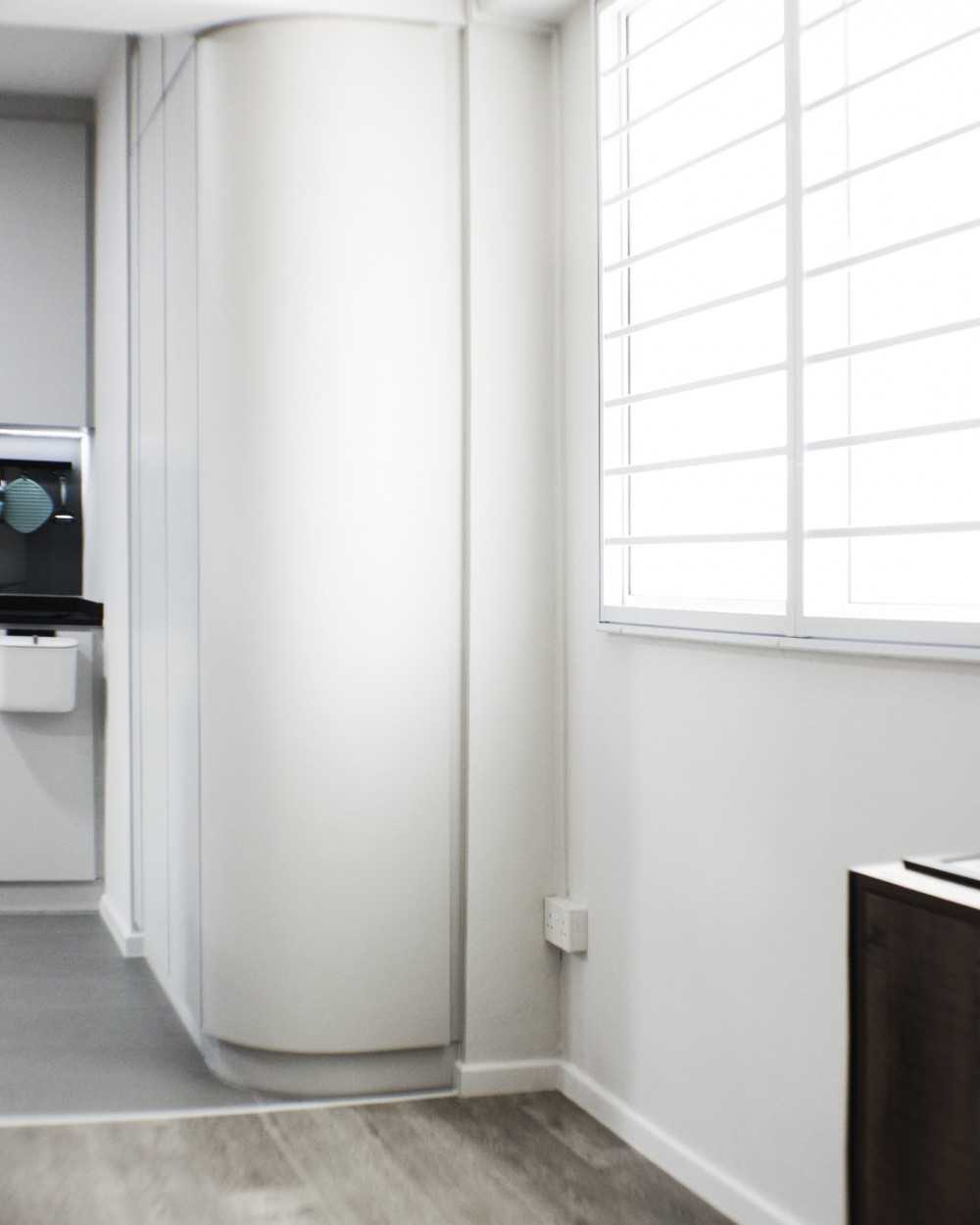 Minimalist Kitchen with Vinyl Flooring and Cupboard