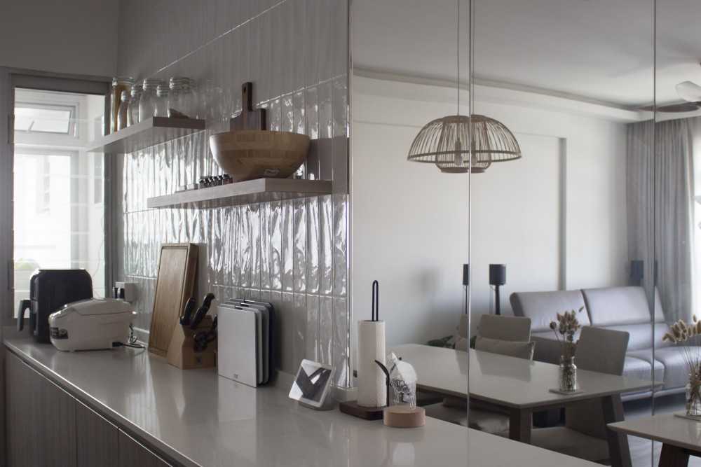 Scandinavian Kitchen with Countertop and Mirror