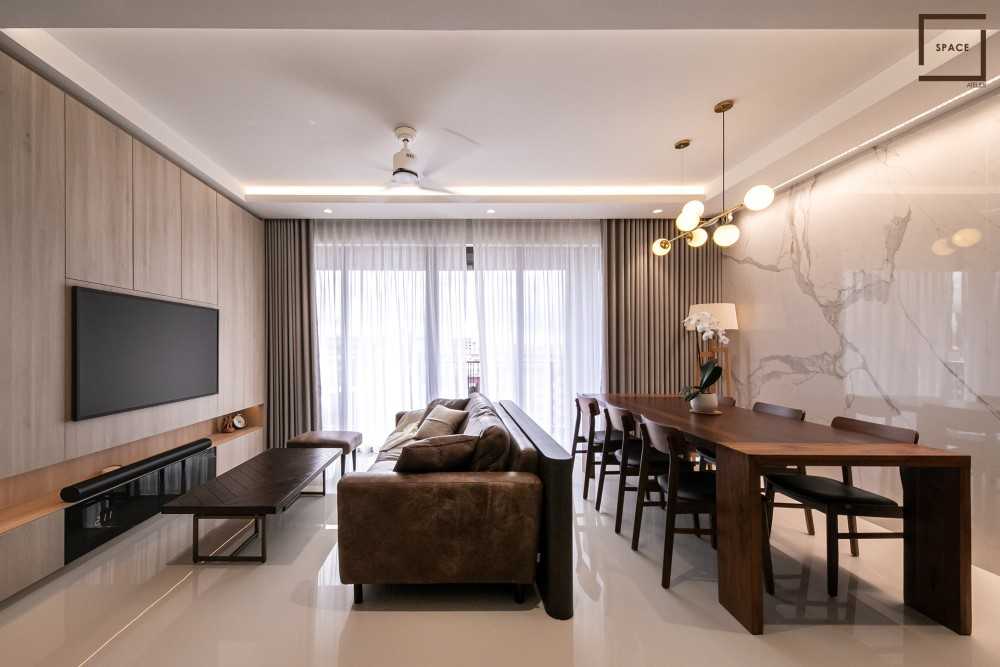 Contemporary Living Room with TV Console and Feature Wall