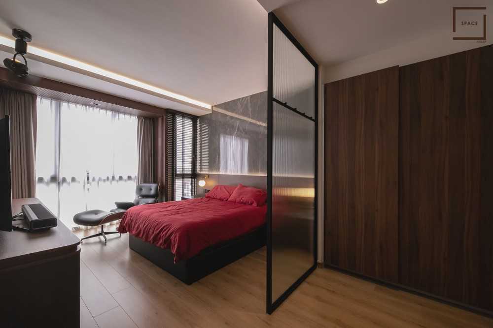 Contemporary Bedroom with Vinyl Flooring and Ceiling Light